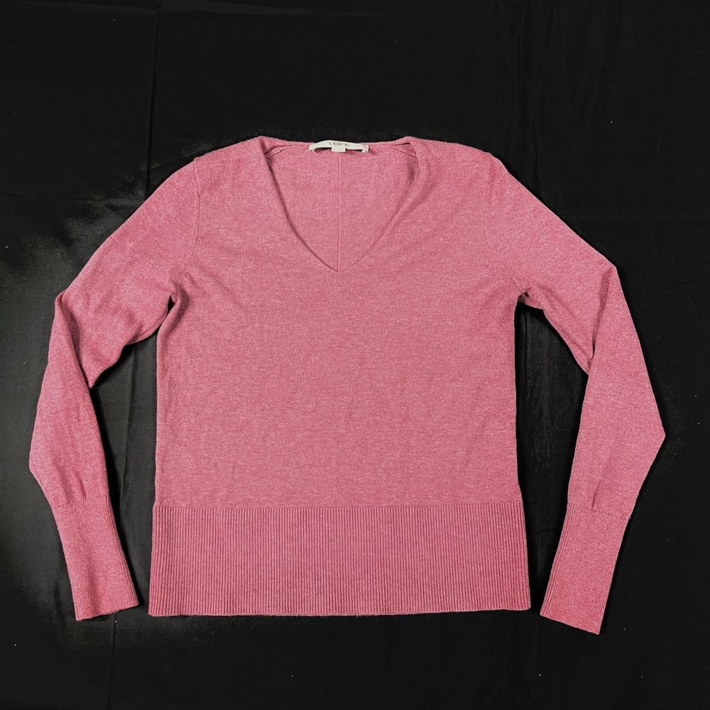 LOFT Women XS V-Neck Pullover Sweater Rose Pink Knit 533180 Fall 2020